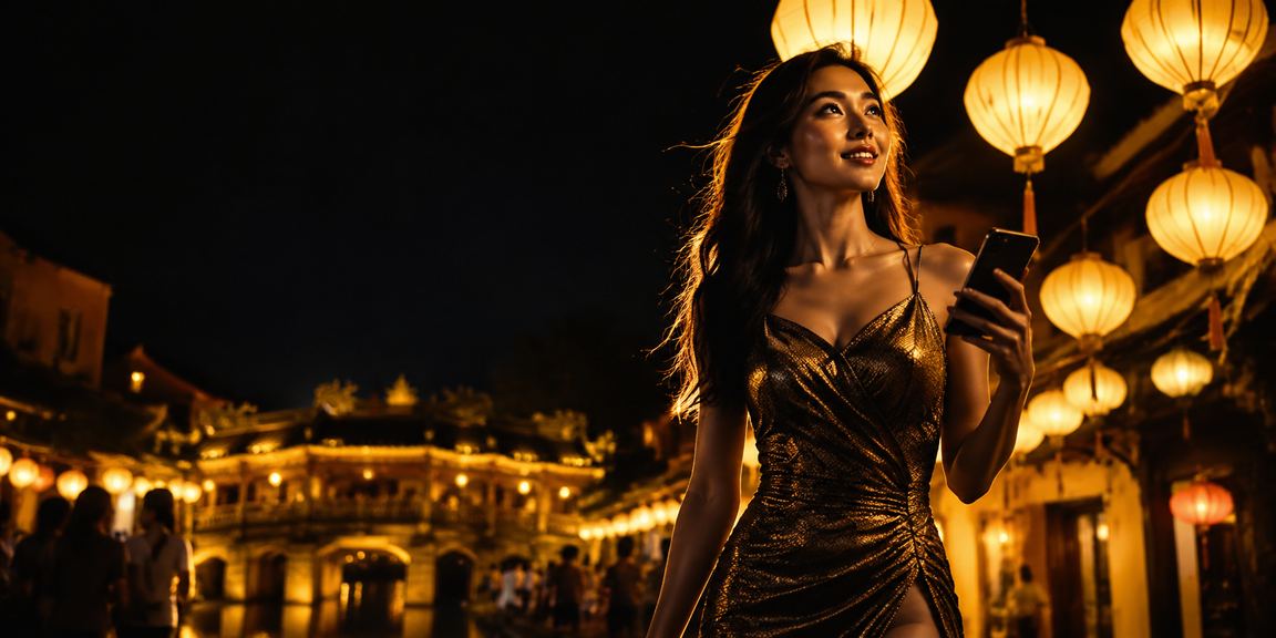 Người chơi tại Hội An xem tỷ số bóng rổ và đặt cược trực tuyến vào ban đêm gần chợ đêm